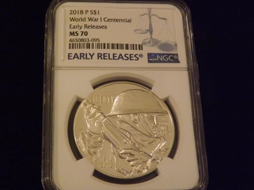 2018-P  $1     WORLD WAR I CENTENNIAL       Early Releases            NGC  MS 70
