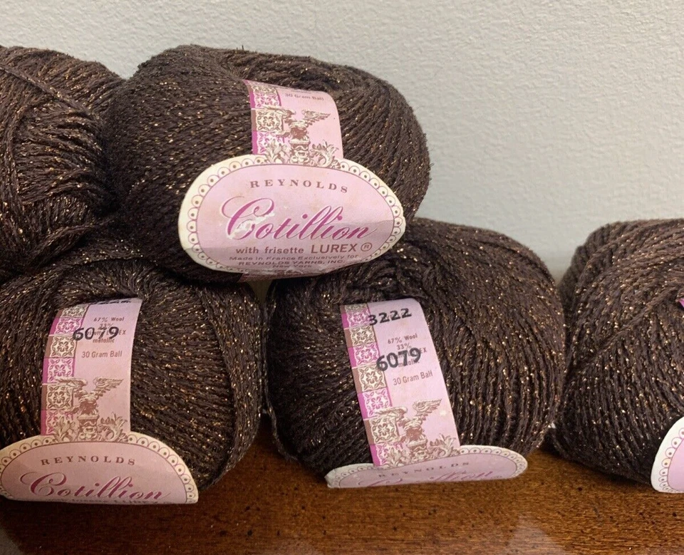 Lot of 6 Brown Copper Metallic Reynolds Cotillion Frisette Wool Lurex Yarn - Image 3 of 4