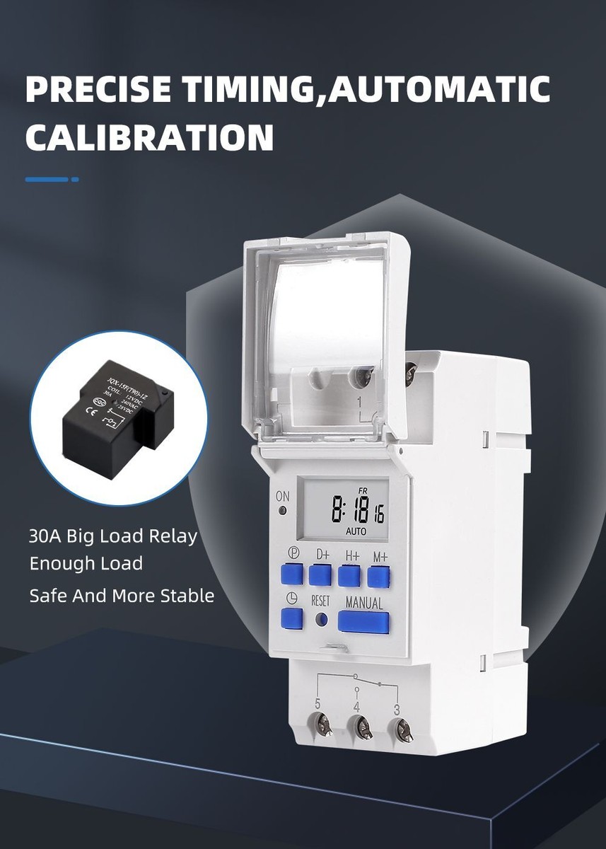Digital Timer THC 15A 30A New Type Din Rail 2 Wire Weekly 7 Days ...