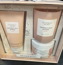 Victoria's Secret Coconut Milk & Rose Bundle Gift Set - Body wash, Scrub& Candle