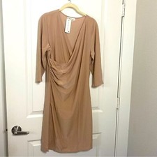 Jon & Anna 3/4 Sleeve Solid surplice neck XL Nude Corpcore Elegant Career Dress