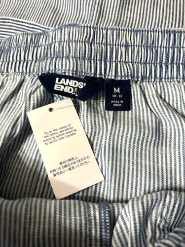 NWT LANDS END Blue Ivory Coastal Striped A Line Belted Midi Skirt Sz M