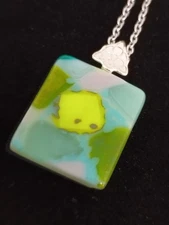 Hand Crafted  Fused Glass Pendant W/Chain #1501