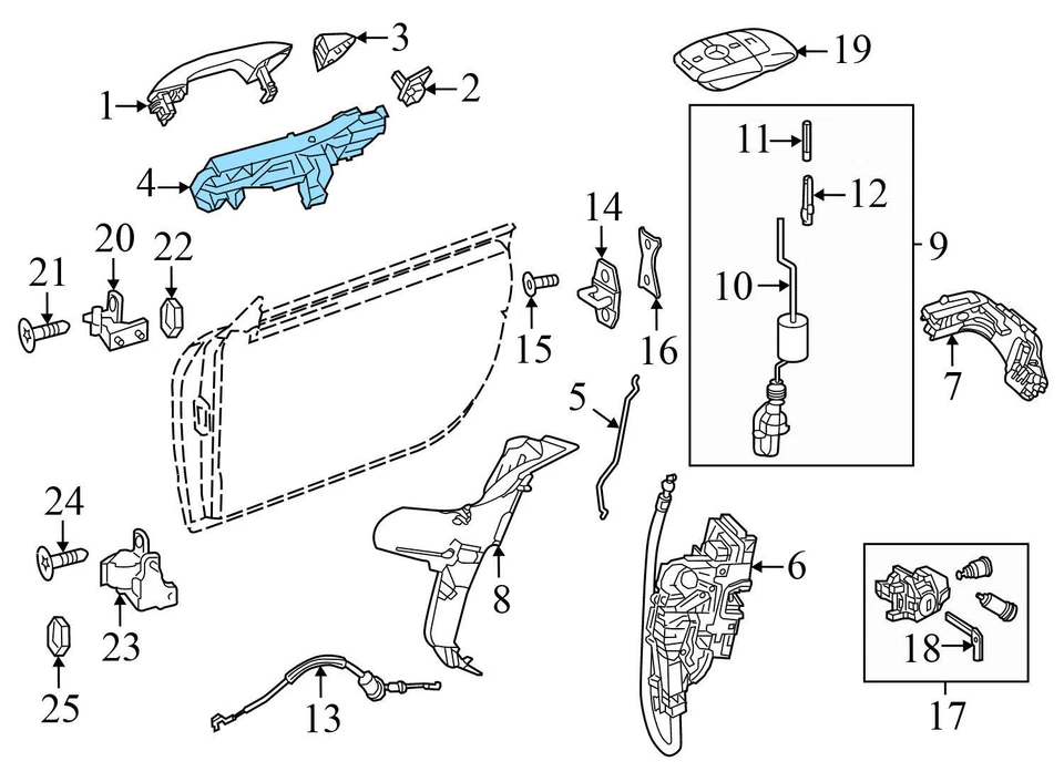 Mercedes-Benz E300 2017-2019 - Soporte de manija de puerta exterior derecho 0997602200 Foto 3 de 4