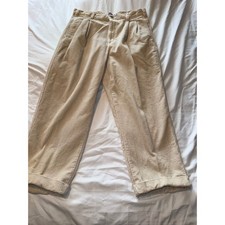 Chaps Ralph Lauren Mens Tan Beige Pleated Corduroy Pants 36x30 Cuffed Straight