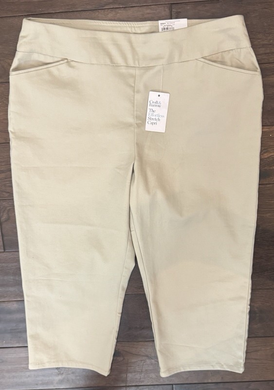 Croft & Barrow Women's Beige Solid Cotton Mid Rise Straight Leg Capri Pants