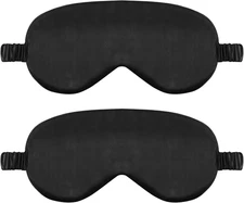 2 Pack Sleep Mask Silk Eye Cover for Sleeping, Soft Satin Black