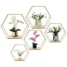 Wall Mounted Hexagonal Floating Shelves Set of 5 in Different Sizes, Modern M...