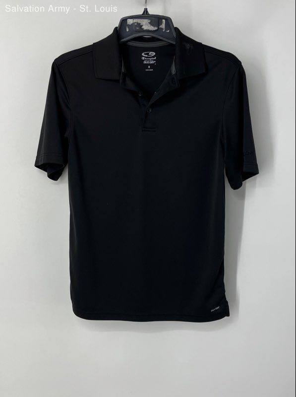 Champion Mens Duo Dry Black Short Sleeve Dark Wash Collared Polo Shirt Size S