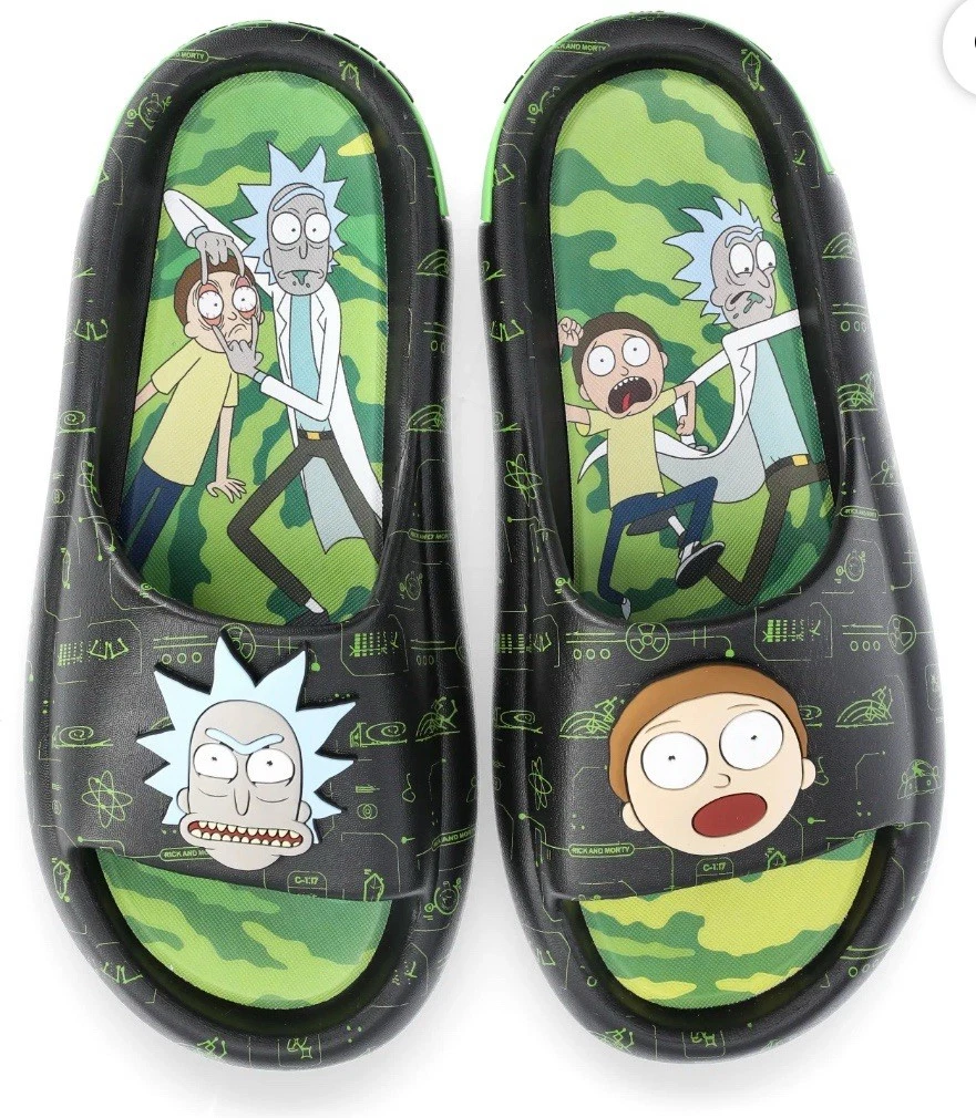 Rick and Morty Adult Swim Slides Slip On Sandals Mens Ground Up Size 7 NEW