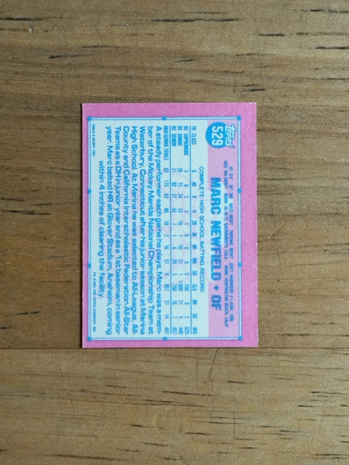 1991 Topps Micro #529 Marc Newfield RC - Image 2 of 2
