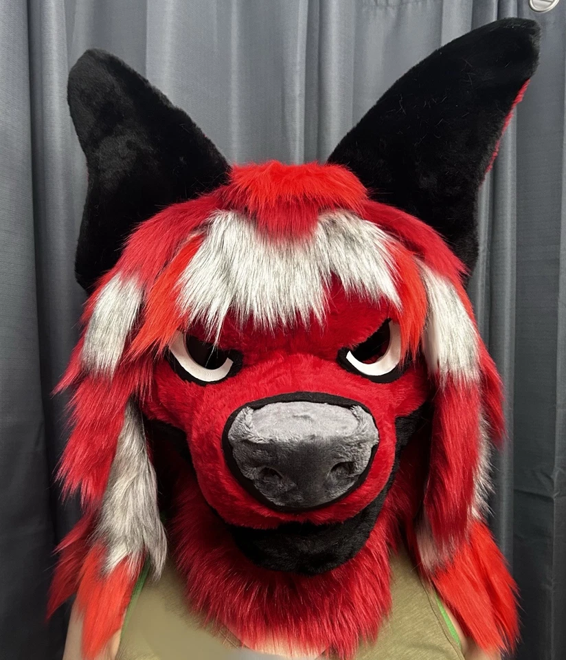 Готовый собачий меховой костюм голова сердитый красный - Изображение 3 из 4