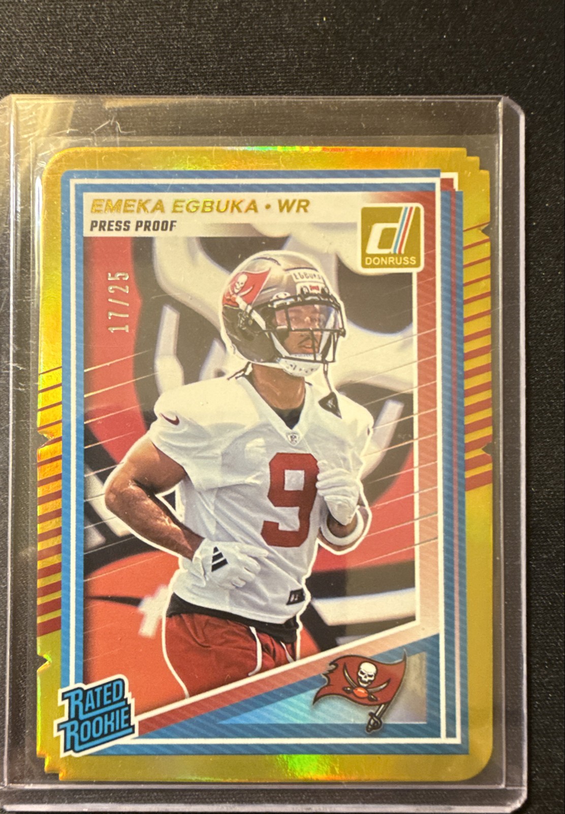 2025 Panini Donruss Rated Rookie Emeka Egbuka 375 Press Proof Gold DieCut /25 RC