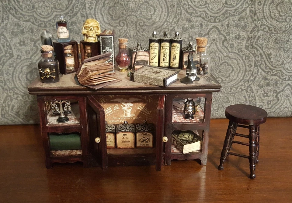Dollhouse Miniature Apothecary Kitchen Island with Accessories - Image 2 of 4