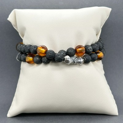 Estate William Henry Sterling Silver Amber & Lava Beaded Wrap Bracelet