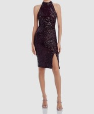Eliza J Women's Purple Sequins Halter Sleeveless Bodycon Dress Size' 14