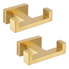 Double Bath Towel Hook 2 Pack, Solid Stainless Steel Square Dual Coat Holder,...