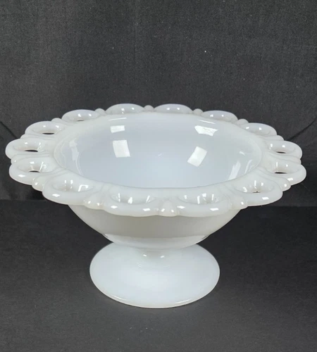 Vintage Open Lace White Milk Glass Anchor Hocking