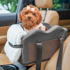 Center Console Dog Car Seat for Small Dogs with Bunny Fleece, Anti-Slip Boost...