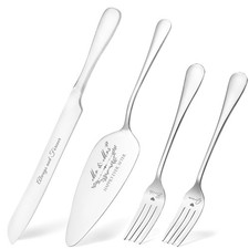 Wedding Cake Knife Server Set, Silver 4-Piece, Engraved "Always Forever"