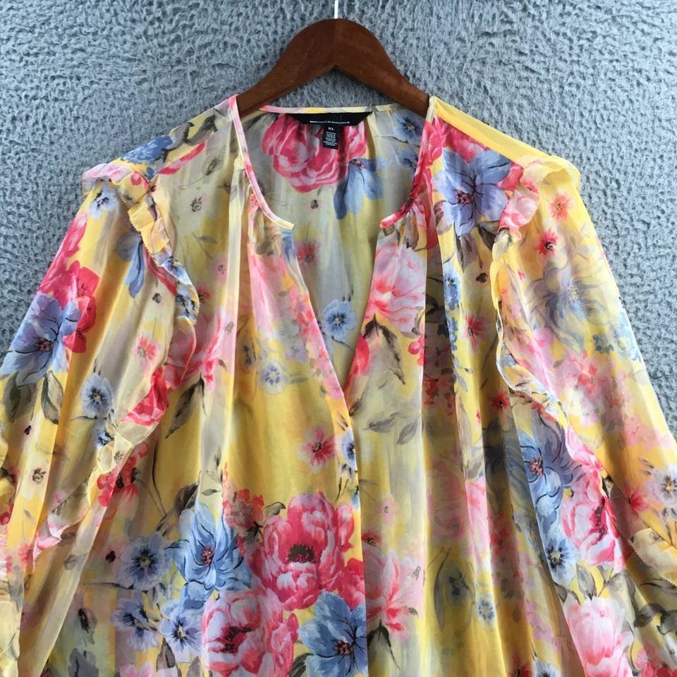 Blusa Top Mujer Casa Blanca Mercado Negro XL Amarilla Floral Manga Larga Informal Foto 2 de 4