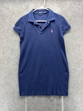 Polo Ralph Lauren Shirt Dress Womens Medium Blue Collared Mesh Mini Cotton