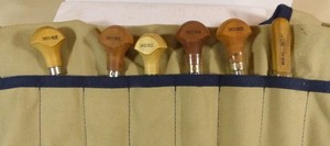 Pfeil Swiss Made Wood Carving Palm  Chisels , 7, 8, 9, 11, 12 , 9  W/ belt pouch