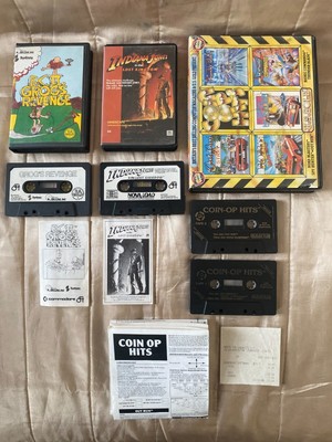 Commodore 64 Spiele Lot Indiana Jones Lost Kingdom, BC 2 Grogs Revenge, Coin-Op