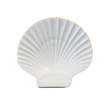 Seifenschale Muschel groß 14 cm Seifenablage Porzellan weiß mit Goldrand