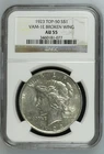 1923 NGC AU55 Top 50 VAM-1E Broken Wing Peace Silver Dollar
