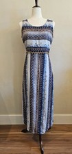 Erika Navy Blue Floral Maxi Dress Boho Summer Vacation Style (Women Size Medium)