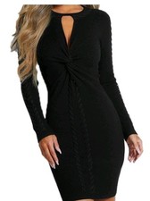 Guess. Knot Front Long Sleeve Black Bodycon Dress Women's