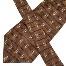 Vtg Chaps Ralph Lauren Silk Brown Geometric Print Necktie Menswear 90s Tie