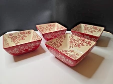 4 Temptations by Tara Old World Cranberry 22 oz Square Bowls Stoneware 