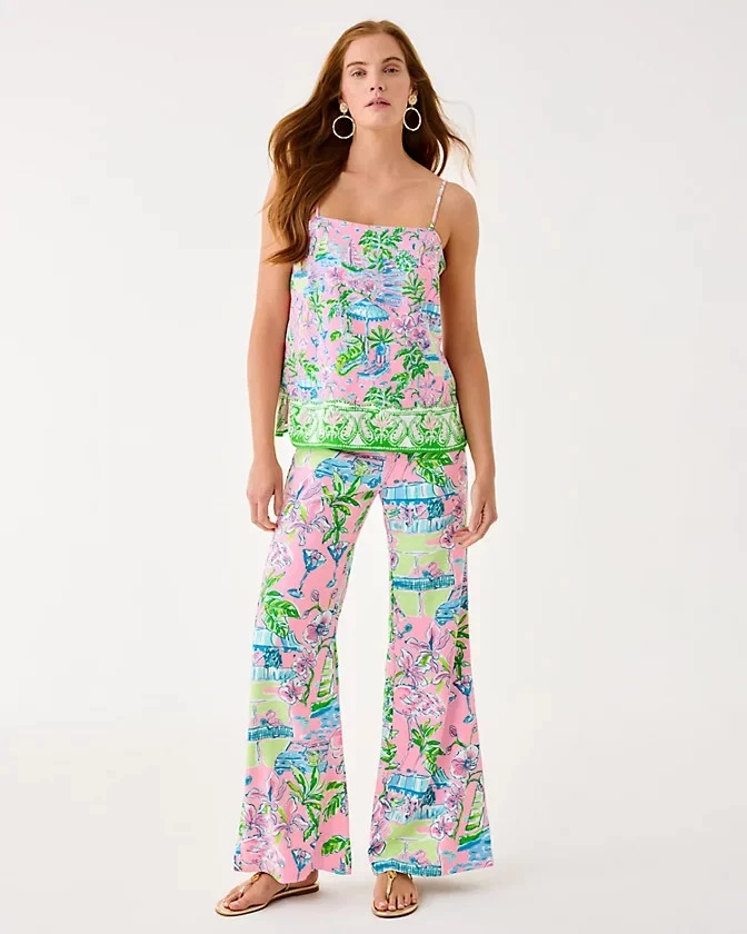 NUEVO Pantalón Palazzo Lilly Pulitzer 33" Polyanna tiro alto caracola concha rosa talla todos Foto 2 de 4