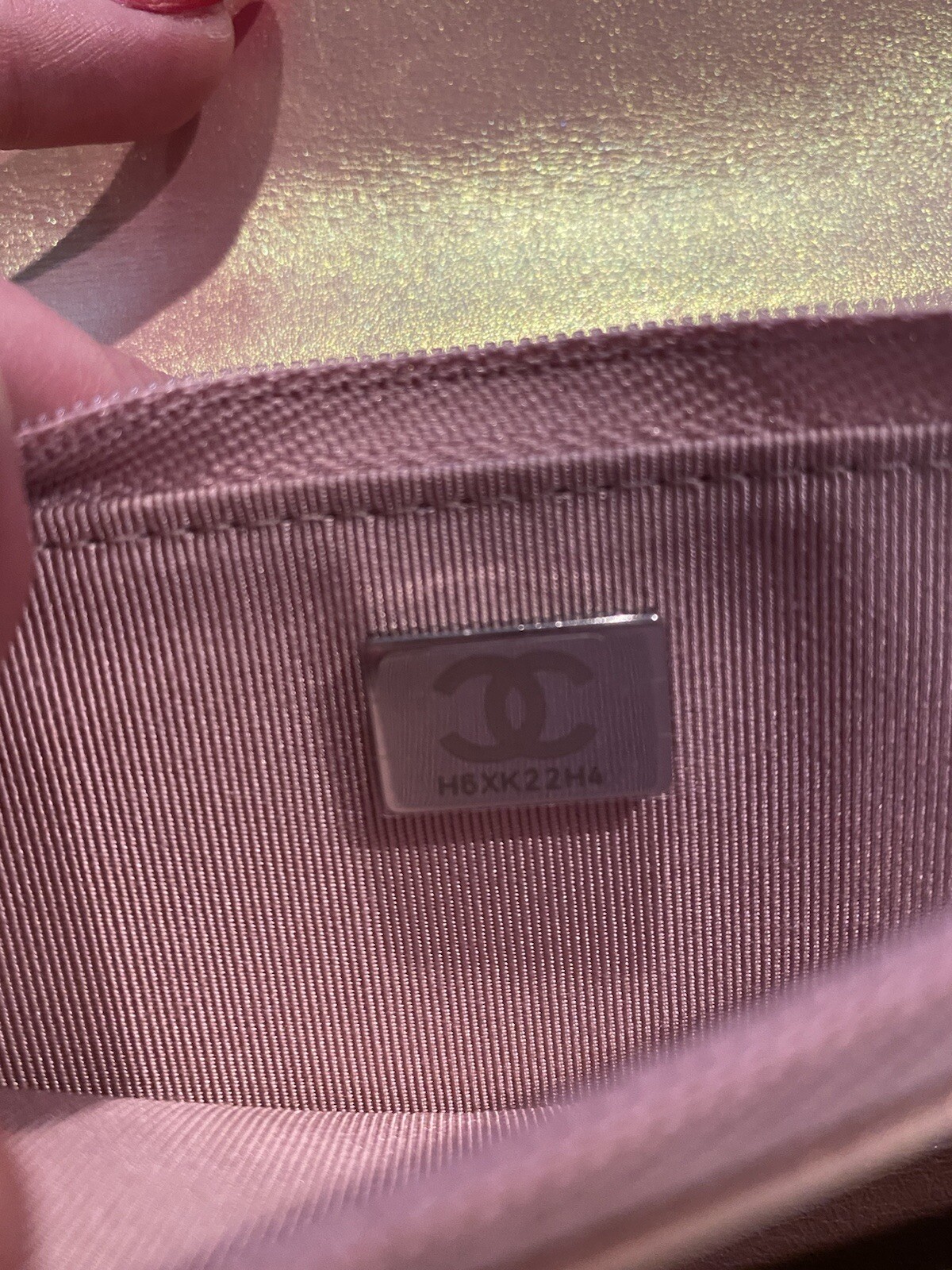 BNWT RARE 21K Authentic Chanel Iridescent Pink CC WOC Wallet On Chain Handbag image 9