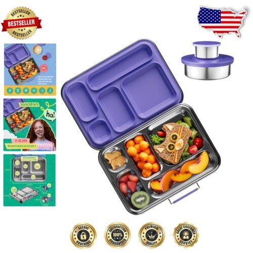 Stylish Purple BPA Free Bento Box for Kids - 5 Compartments, Leakproof Design
