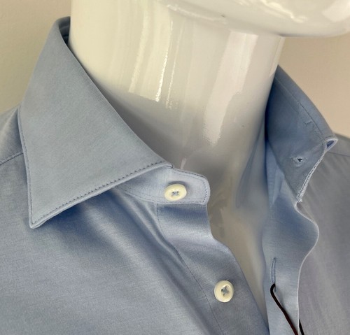 STENSTROMS Slimline Light Blue Stretch Jersey Cotton Blue Shirt RRP: £225.00 - Picture 3 of 8