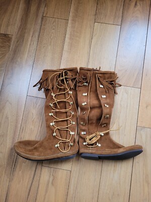 モカ MINNETONKA I SIDE LACES MOCASSINS I WOMENS KNEE HIGH BOOTS I