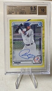2020 Bowman Chrome Everson Pereira Yellow Refractor Auto #58/75 BGS 9.5  YANKEES