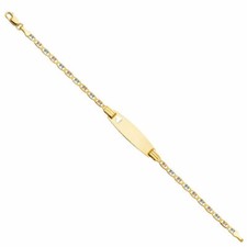 14k Solid Gold 3T Valentino Heart Baby ID Bracelet Pulsera Oro Solido Bebe 6"