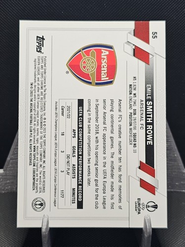 2022-23 Topps Chrome Sapphire UEFA Club Competitions Emile Smith Rowe #55 - Picture 2 of 2