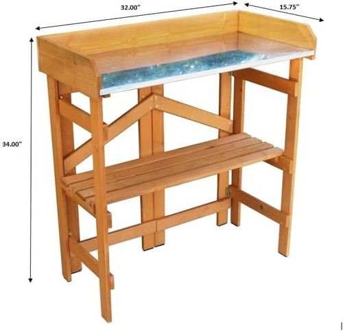 Folding Cedar Potting Bench & Utility Table with Adjustable Shelf – Easy Storage - Picture 8 of 12