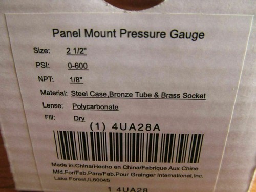 Lot of 2 Panel Mount 2-1/2" Pressure GAUGE 0-600 psi 1/8" NPT#4UA28 A (C-47[x2) - Picture 5 of 5