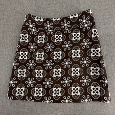 Ann Taylor LOFT Petites Skirt Brown White Embroidered Floral Detail Lined 00P.