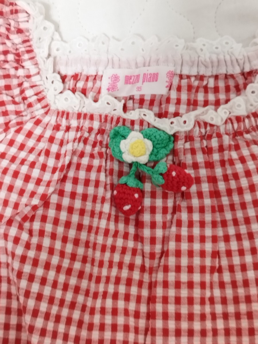 mezzo piano cute red checkered strawberry dress cotton 95cm