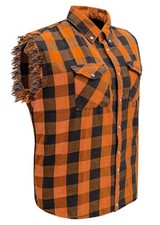 Black  Orange Men's Sleeveless Flannel  Cotton Shirt For Summer Bike Riding