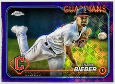 Shane Bieber 2024 Topps Chrome Logofractor Purple Refractor #/250 Guardians