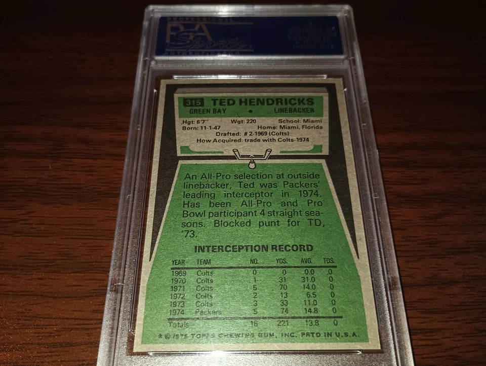 1975 Topps Football #315 Ted Hendricks PSA 8 NM-M Packers HOF - Image 2 of 3