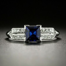 14K White Gold Plated 2 Ct Princess Cut Simulated Sapphire Engagement Women Ring